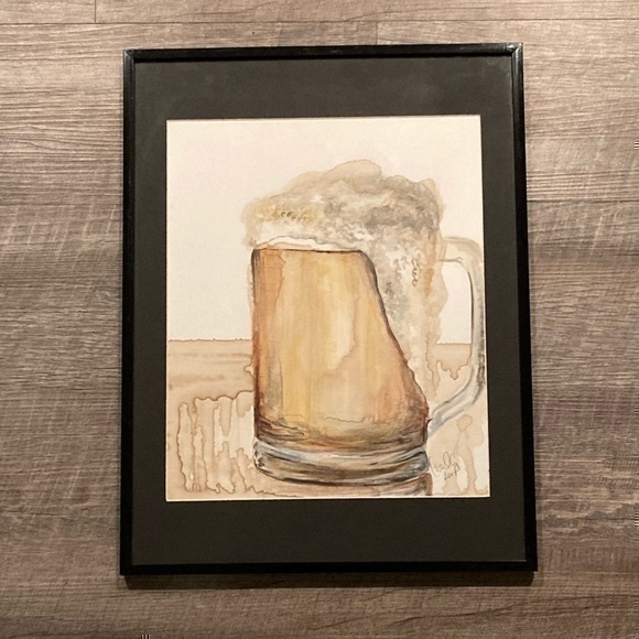 Other - Framed original art mug of beer painted WITH beer and ink in 12x16” frame